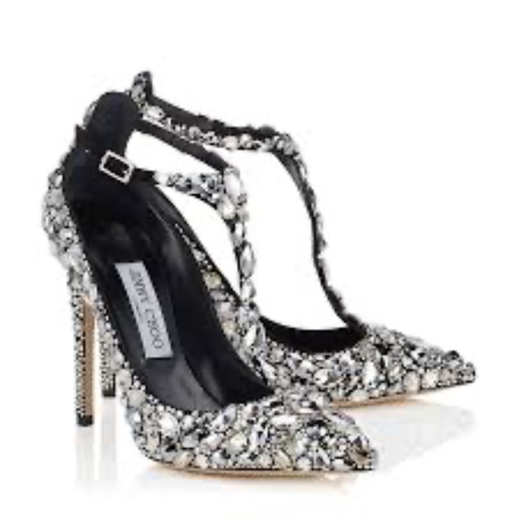 Jimmy Choo 20th Anniversary  Black Suede, Crystal Covered Pointy Toe Pumps 39 - Picture 1 of 12